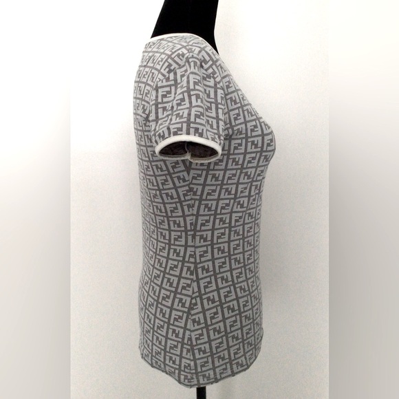 FENDI FF Monogram Beige Ivory Logo Print Top IT 44 (equiv. 4-6 US) - Picture 3 of 6